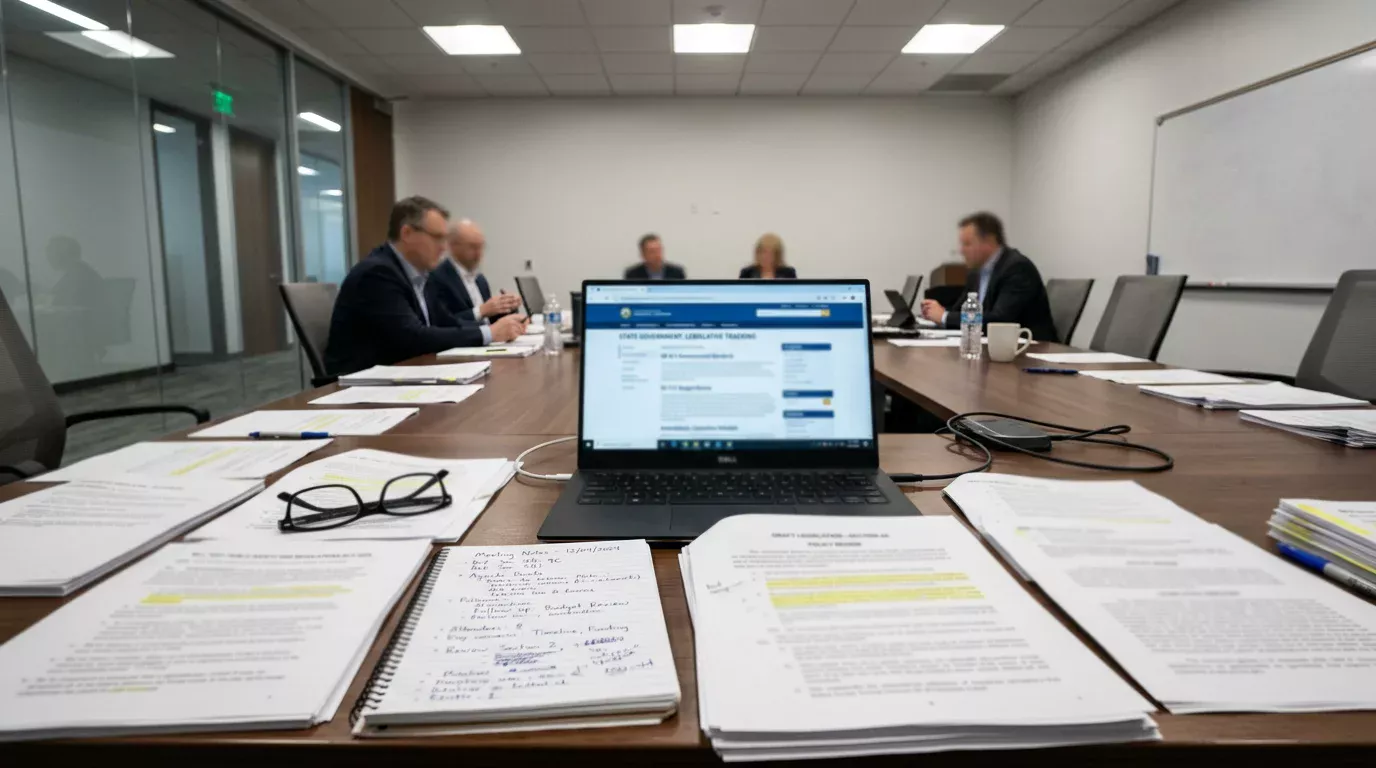 Professional workspace showing regulatory documents and a laptop displaying UK gambling reform legislation